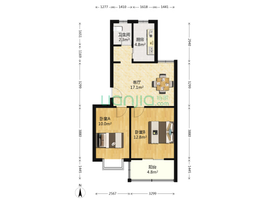 摄山星城天佑苑 2室1厅1卫 65平方