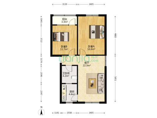 粮友街小区 2室1厅1卫 80平方