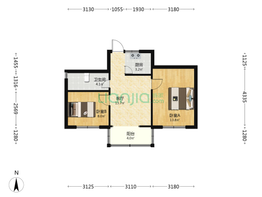 清春阁 2室1厅1卫 57平方