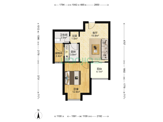 麓谷星辰 1室1厅1卫 54平方