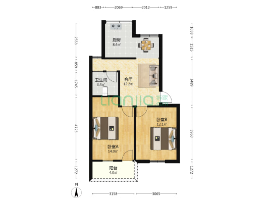 东百新邨 2室1厅1卫 63平方