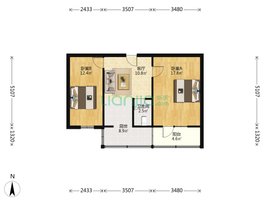 电子城信用联社家属院 2室1厅1卫 67平方