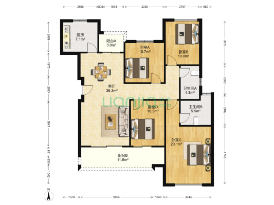 金科天壹府 4室1厅2卫 123平方
