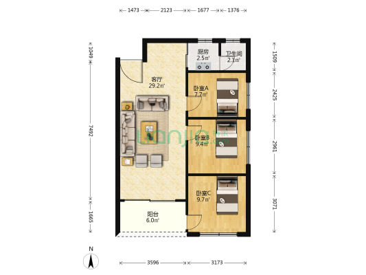 朗晴居 3室1厅1卫 79平方