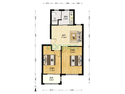 梅江南苑小区 2室1厅1卫 71平方