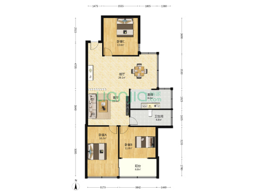 警苑小区 3室2厅1卫 113平方