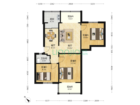 三槐树路87号 3室2厅1卫 72平方