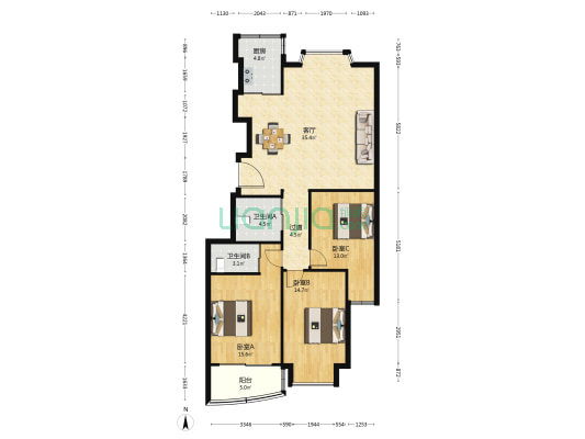 秀西公寓 3室1厅2卫 120平方
