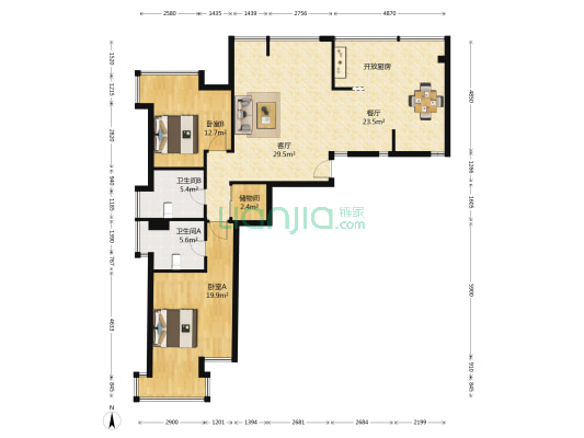金河国际华庭 2室2厅2卫 114平方
