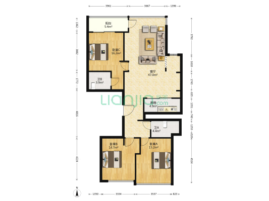 绿城海棠湾 3室1厅2卫 141平方