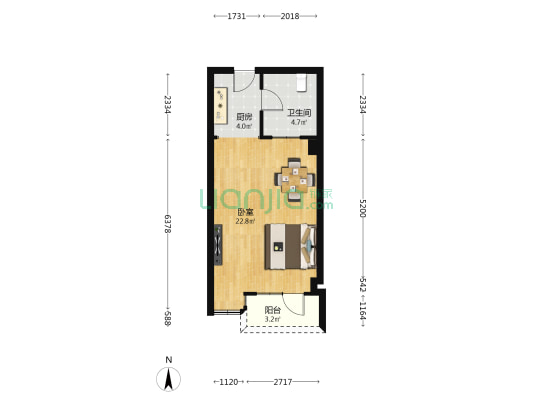恒大综合楼  1室0厅1卫 45平方