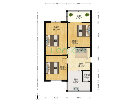 北顺城街53号 3室1厅1卫 67平方