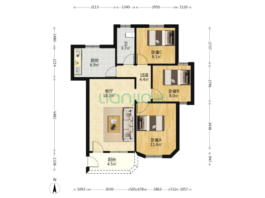 环山里 3室1厅1卫 81平方
