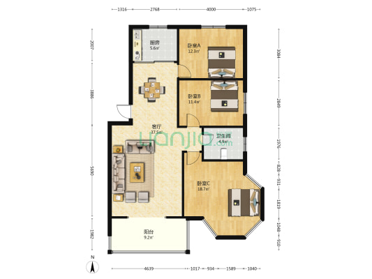 连城别苑攒云坊 3室1厅1卫 119平方