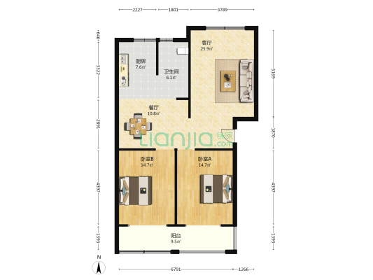 百花苑二区北区 2室2厅1卫 191平方