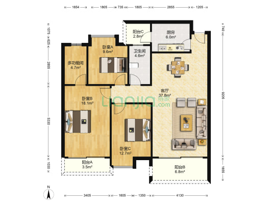 锦绣城市花园 4室1厅1卫 120平方