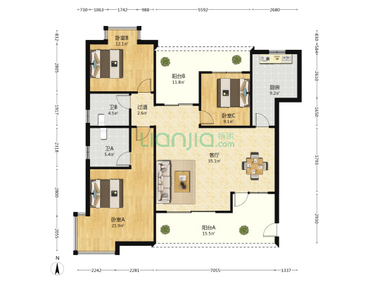 印尼园午街 3室1厅2卫 138平方