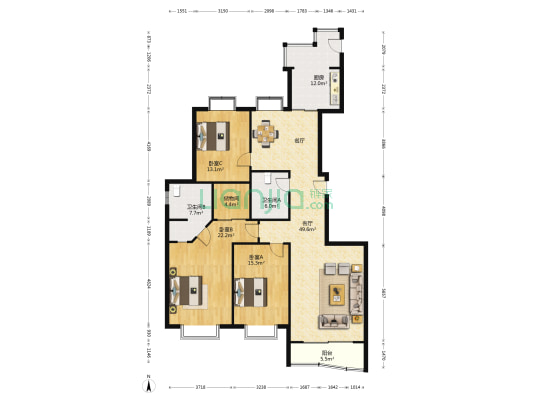 绿岛嘉园 3室1厅2卫 178平方
