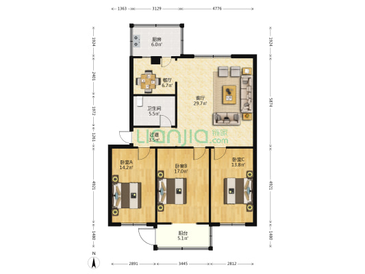 三桥小区(旱西关街) 3室2厅1卫 128平方