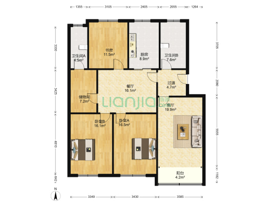 月亮河新村 3室2厅2卫 139平方