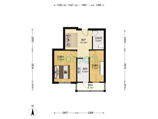 康福新居 2室1厅1卫 52平方