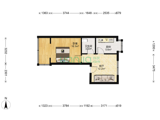 青翠苑小区 1室1厅1卫 50平方
