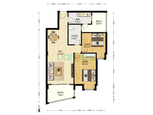 诺金山 2室1厅1卫 86平方