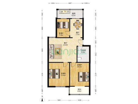 翠馨苑小区 3室2厅1卫 102平方