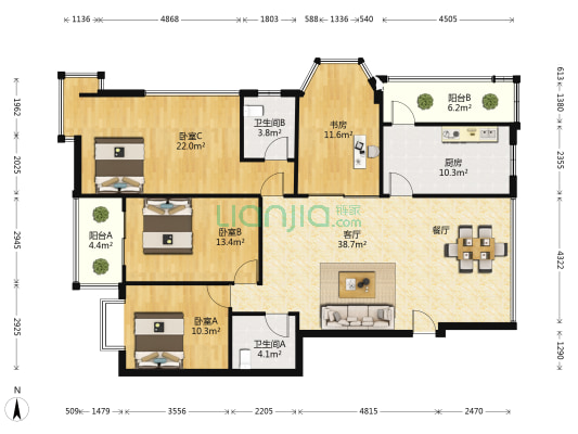 至尊门第 4室1厅2卫 148平方