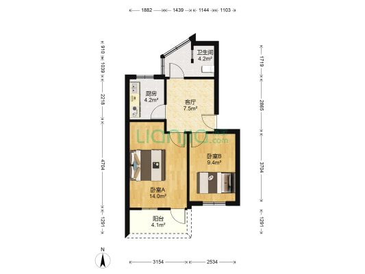 黄山垄第二干休所 2室1厅1卫 50平方