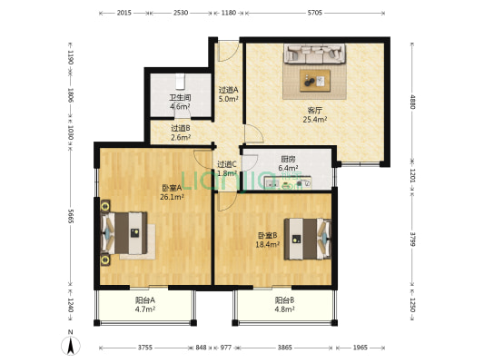 兴丰家园 2室1厅1卫 110平方