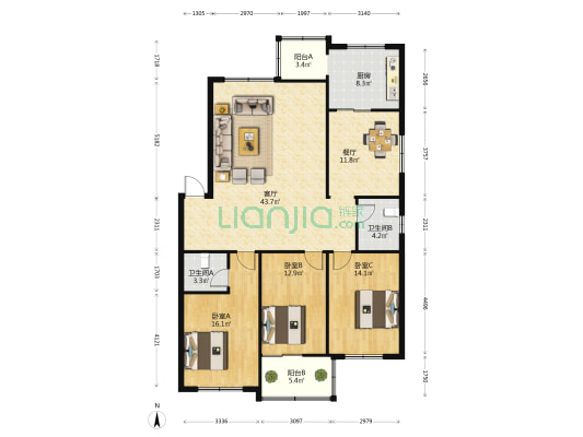 展后街15号院 3室2厅2卫 147平方