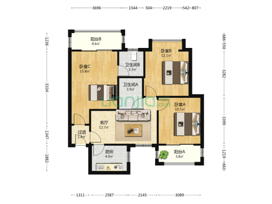 洪塘新城·北区 3室1厅2卫 91平方