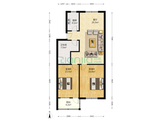 江宏花园A区 2室1厅1卫 88平方