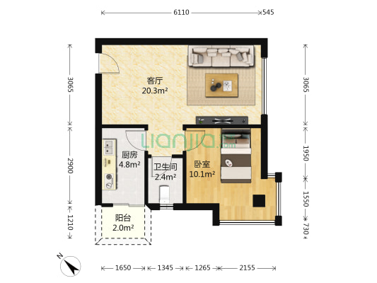 金色极地 1室1厅1卫 54平方