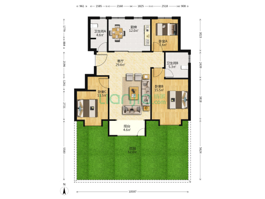 华侨城碧桂园天境 3室1厅2卫 117平方
