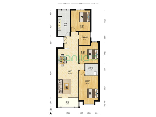 大华公园世家康华苑一期 3室1厅1卫 134平方