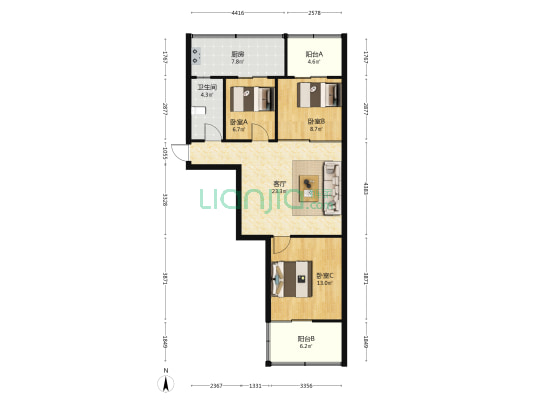 渚河路23号院 3室1厅1卫 88平方