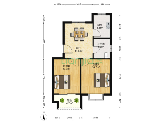 黎明苑三期 2室1厅1卫 66平方