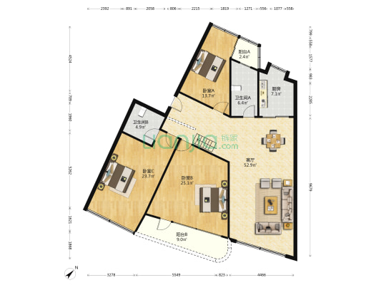 东宝苑 3室1厅2卫 170平方