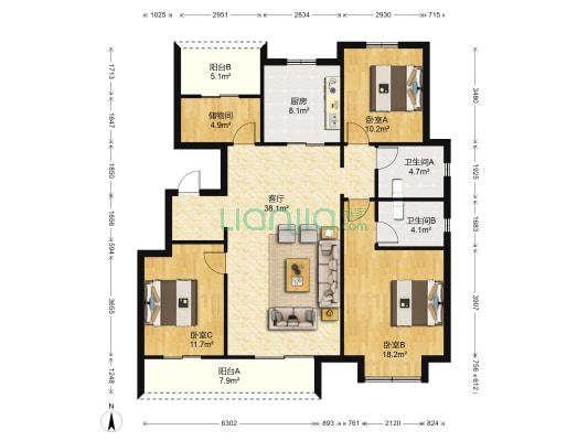 永康国宾府 3室1厅2卫 134平方