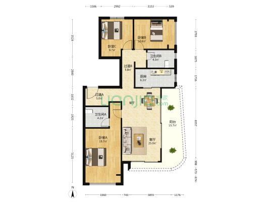 万科翠湾中城璟曦园 3室1厅2卫 128平方