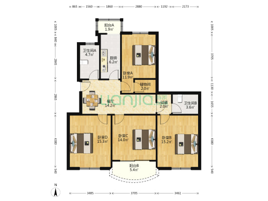 福泰公寓 4室1厅2卫 125平方
