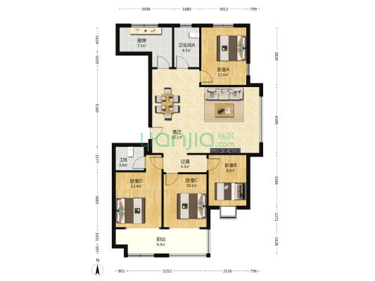 三庆明湖里 4室1厅2卫 148平方
