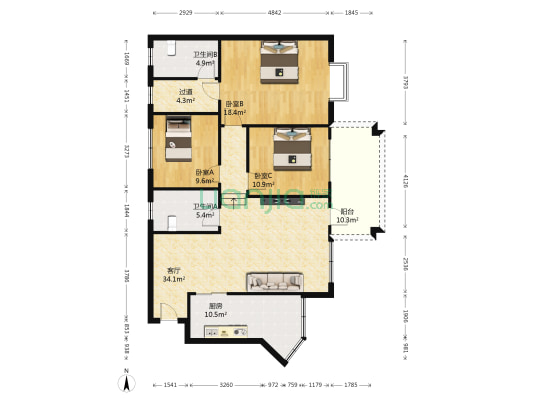 卢作孚路419-421号 3室1厅2卫 118平方