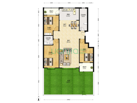 碧水庄园 3室2厅2卫 153平方
