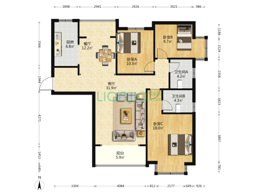 安居南程庄园 3室2厅2卫 140平方