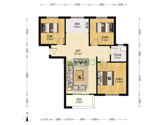 美兰公寓 3室1厅1卫 101平方