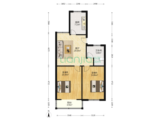 越东小区 2室1厅1卫 83平方