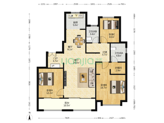 绿城全运村甘棠苑南苑 3室2厅2卫 123平方